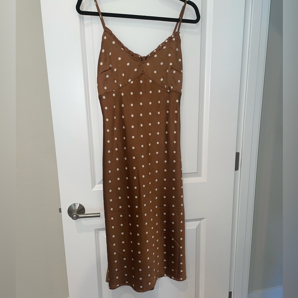 NWT chocolate brown satin midi dress